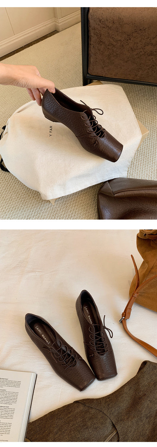 Karin Luna In Stock Spot Goods Elephant Pattern Series~Square-Toed Old Money Style Internal Height-Increasing Flats