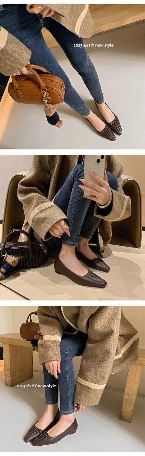 Karin Luna fell in love at first sight~ Spot Goods  Spot Goods Vintage Wrinkled Hollow Soft Sheepskin Elegant Versatile Single Shoes