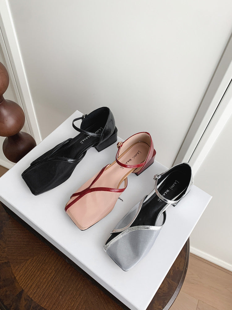 Karin Luna In Stock In Stock  Internet Celebrity Style Square Toe Mesh Chunky Heel Sandals