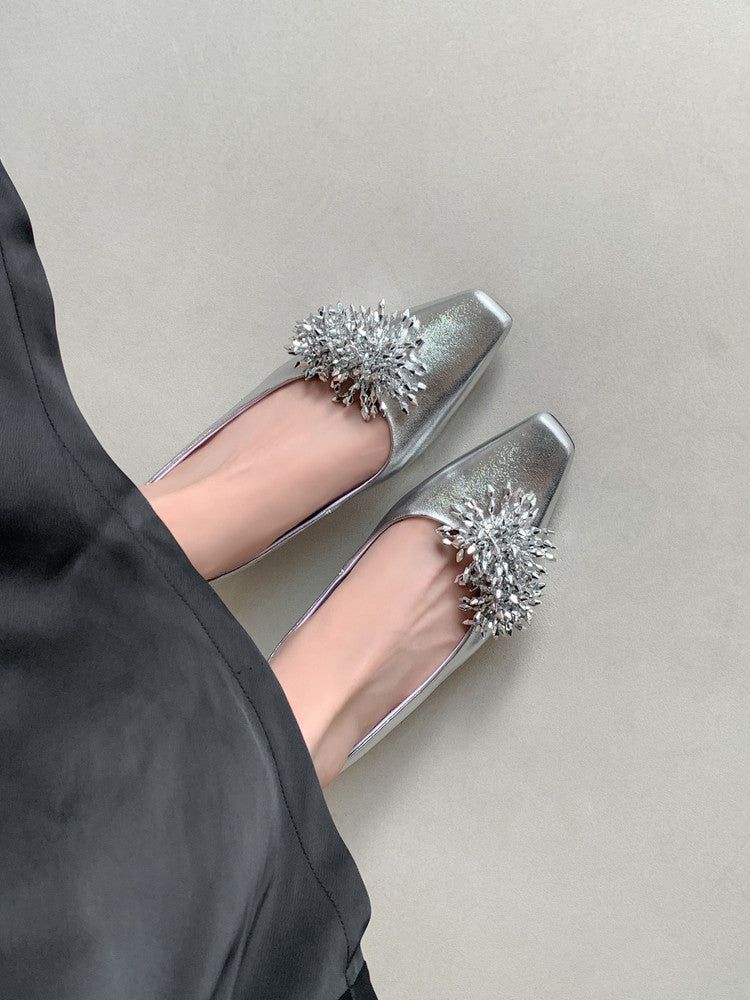 Karin Luna In Stock Spot Goods Exquisite Fireworks Buckle Small Square Toe Chunky Heel Commuter Shoes