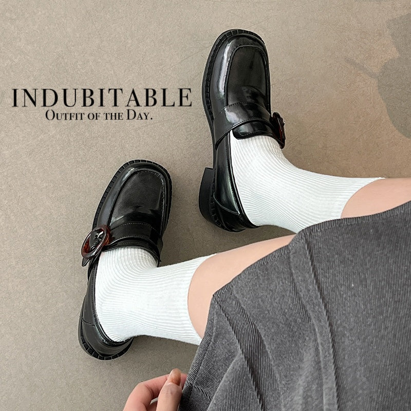 Karin Luna In Stock Spot Goods Vintage Round Buckle Round Toe Flat British Style Deep Mouth Single Shoes