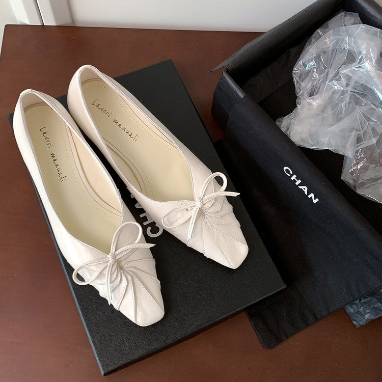 Karin Luna French Style Wrinkled Square Toe Height-Increasing Flats