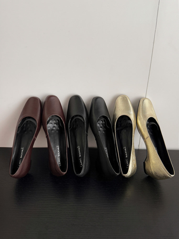 Karin Luna In Stock Spot Goods    Retro Elastic Band Chunky Heel Single Shoes