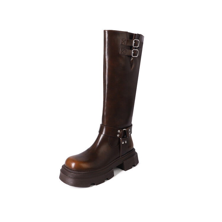 Karin Luna Full Cowhide  miumiu Popular Round Toe Thick Sole Beautiful and height-increasing