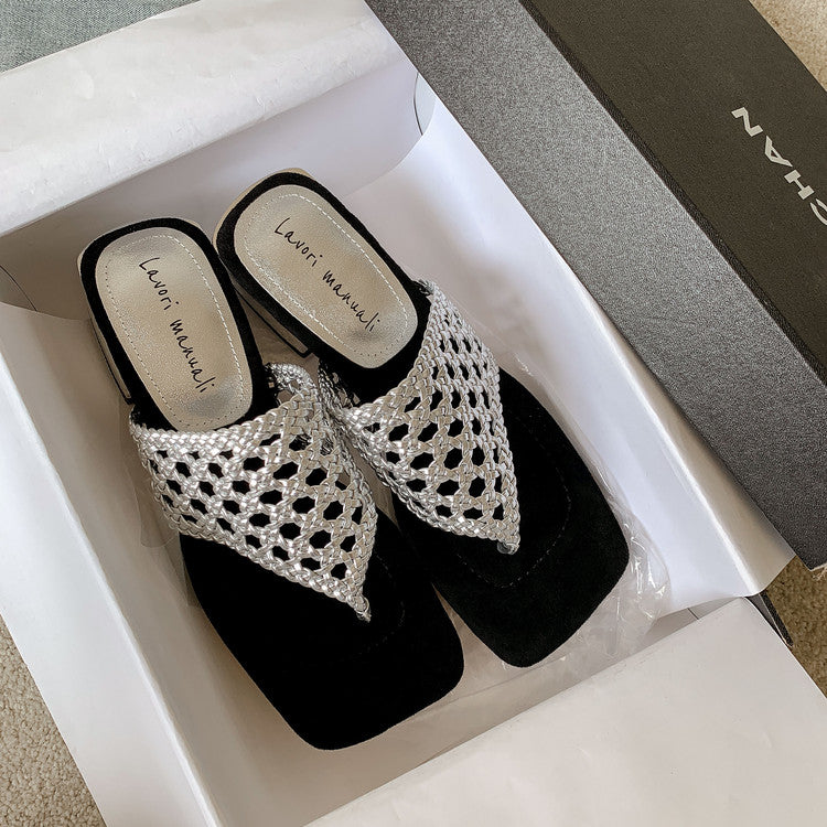 Karin Luna Hot-Selling Braided Style  In stock Toe-strap Woven Sofa Insole Slippers
