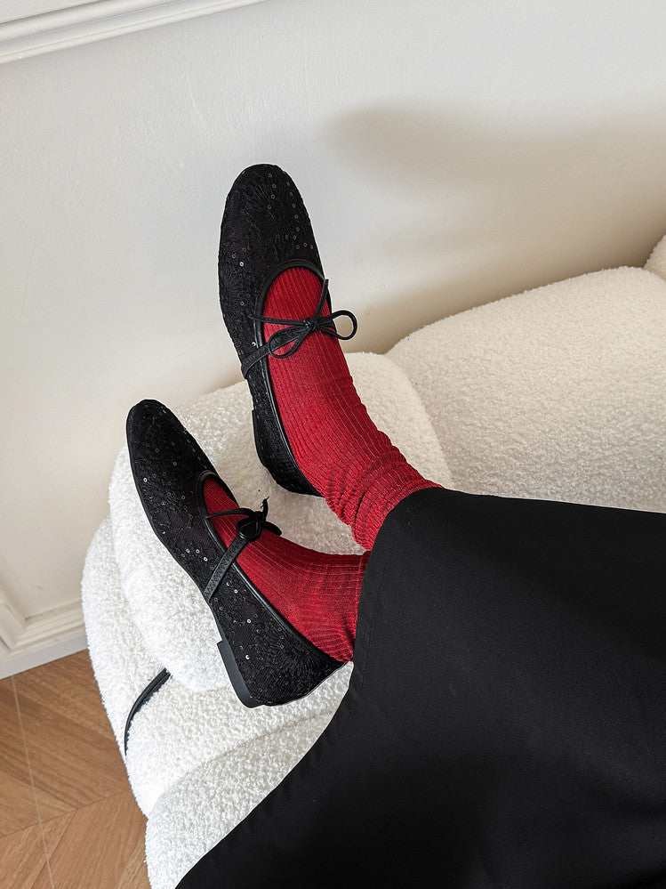 Karin Luna In Stock Spot Goods  Summer Breathable Retro Embroidered Bow Granny Shoes