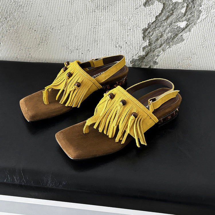 Karin Luna  Tassel Series~Spot Goods  In-stock Clip-toe Square Toe Sandals