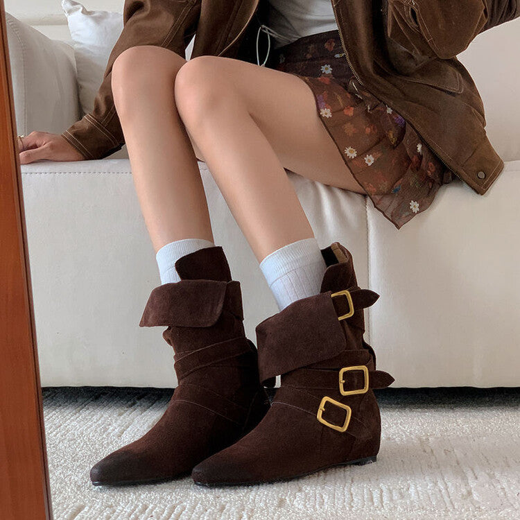 Karin Luna Cow Leather Small Square Toe Belt Buckle Fashion Boots
