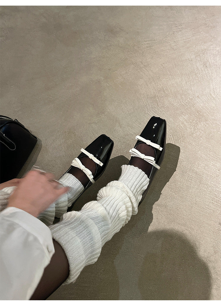 Karin Luna In Stock Spot Goods  Hot-Selling Element Bowknot Square-Toe Color-Block Height-Increasing Flats