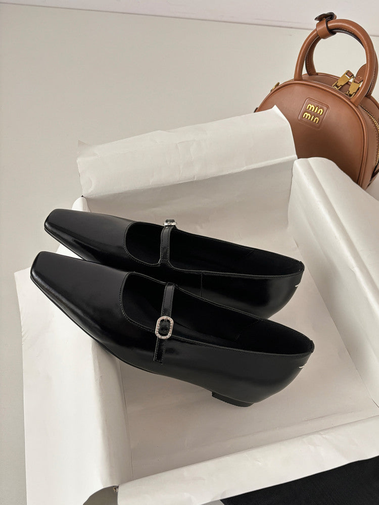 Karin Luna In Stock Spot Goods  Elegant Square-Toe One-Strap Height-Increasing Flats
