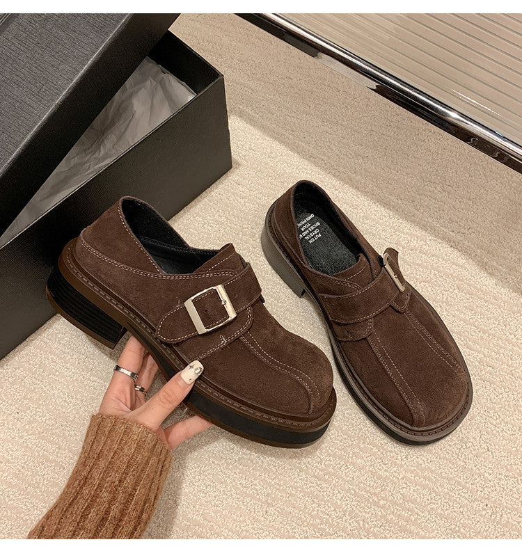 Karin Luna In Stock Spot Goods Metal Round Toe Cow Leather Thick Sole Flats