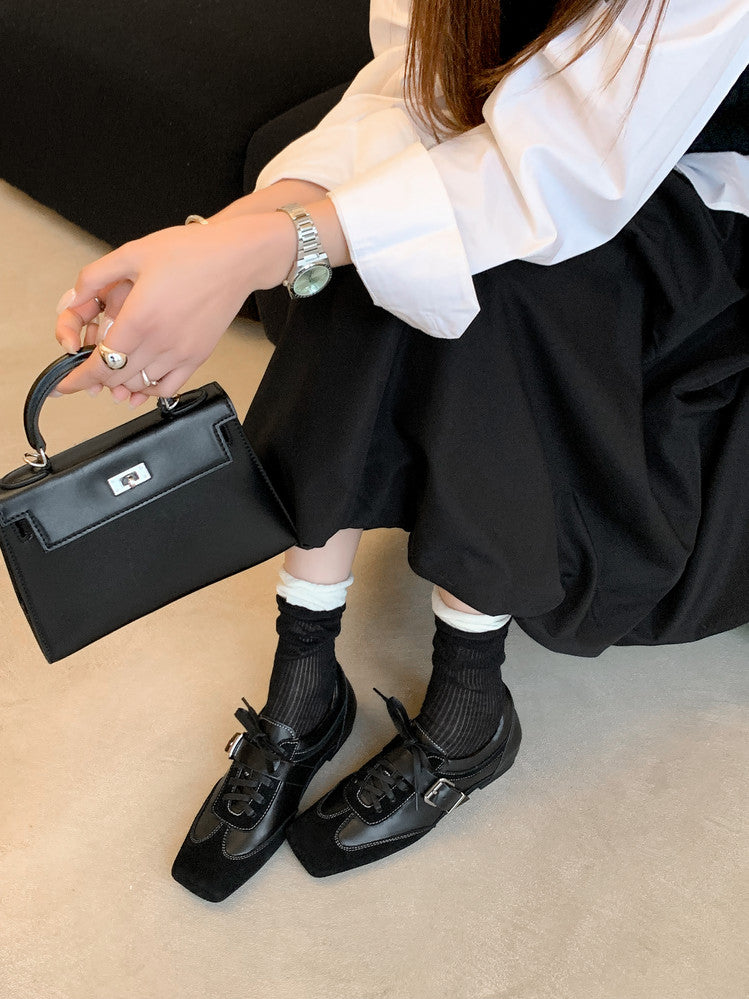 Karin Luna In Stock Spot Goods  Designed retro square-toe ballet shoes with laces