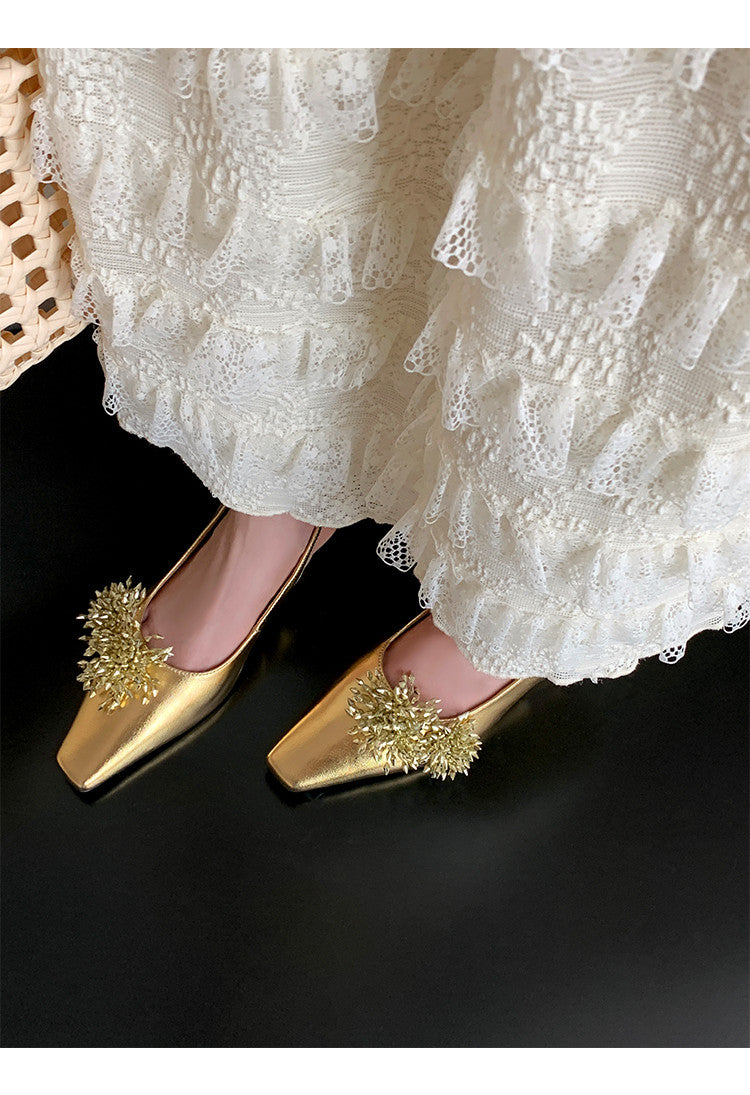 Karin Luna Brilliant Fireworks~Elegant Square-Toed Closed-Toe Chunky Heel Sandals