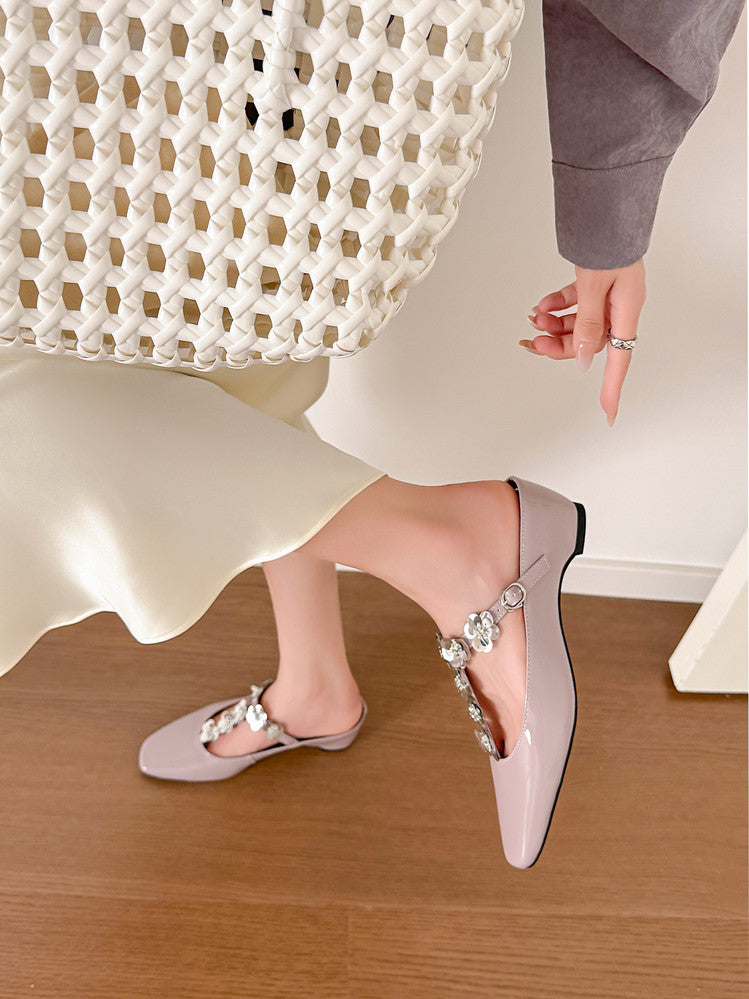 Karin Luna In Stock Spot Goods  T Handmade Sequin Flower Square Toe Height-Increasing Closed-Toe Slippers
