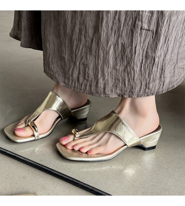 Karin Luna In Stock Spot Goods Clip-toe Square Toe Metal Buckle Minimalist Slippers