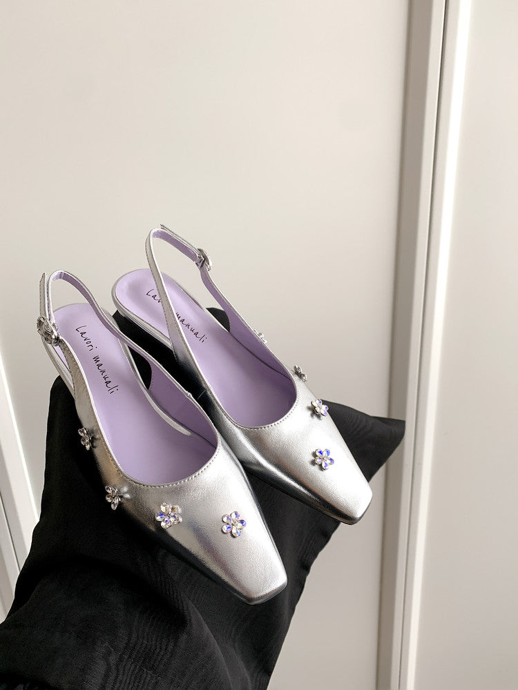 Karin Luna In Stock  Spot Goods  Rhinestone Small Square Toe Closed-Toe Sandals