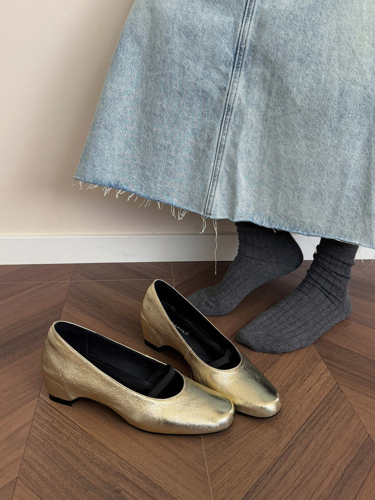 Karin Luna In Stock Spot Goods    Retro Elastic Band Chunky Heel Single Shoes