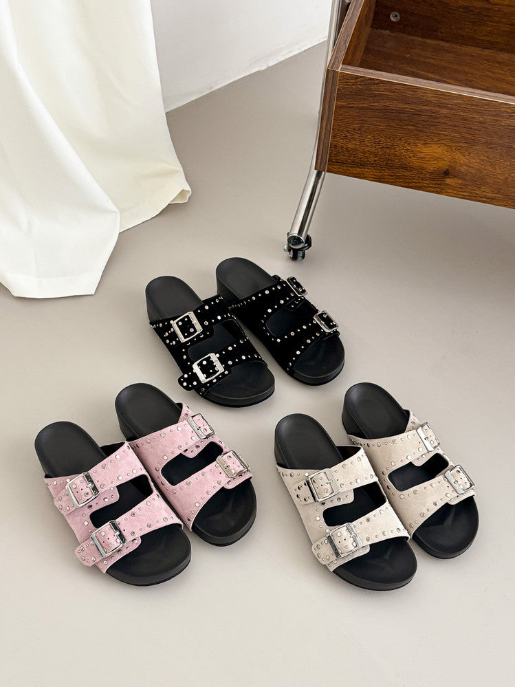 Karin Luna In Stock Spot Goods Casual Thick-Soled Belt Buckle Slippers