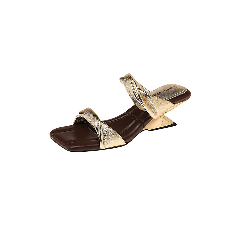 Karin Luna In Stock  Spot Goods   Square Toe One-Strap Irregular Heel Slippers