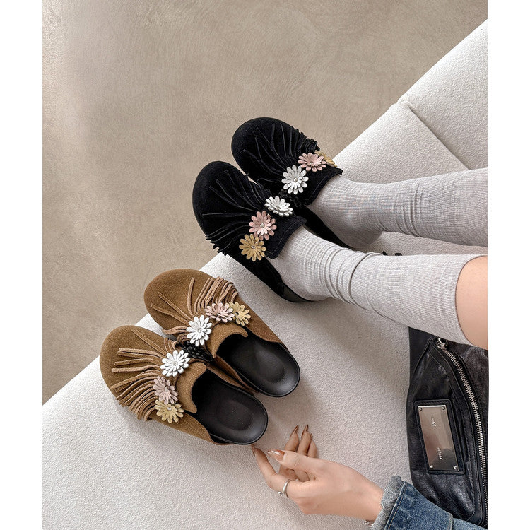 Karin Luna   Tassel Three-Dimensional Flower Thick-Soled Closed-Toe Slippers