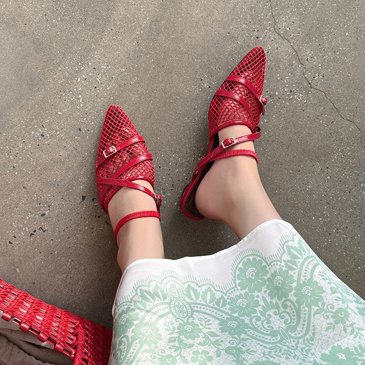 Karin Luna In Stock  Spot Goods  Mesh Series Elegant Closed-Toe Belt Buckle Slippers