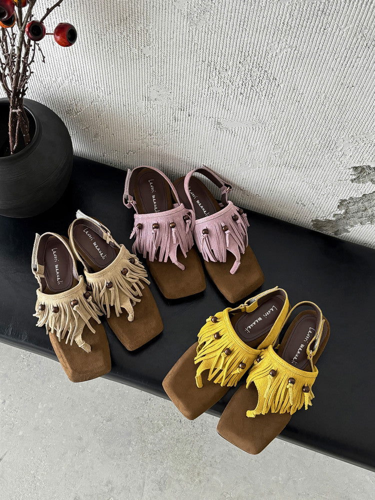 Karin Luna  Tassel Series~Spot Goods  In-stock Clip-toe Square Toe Sandals