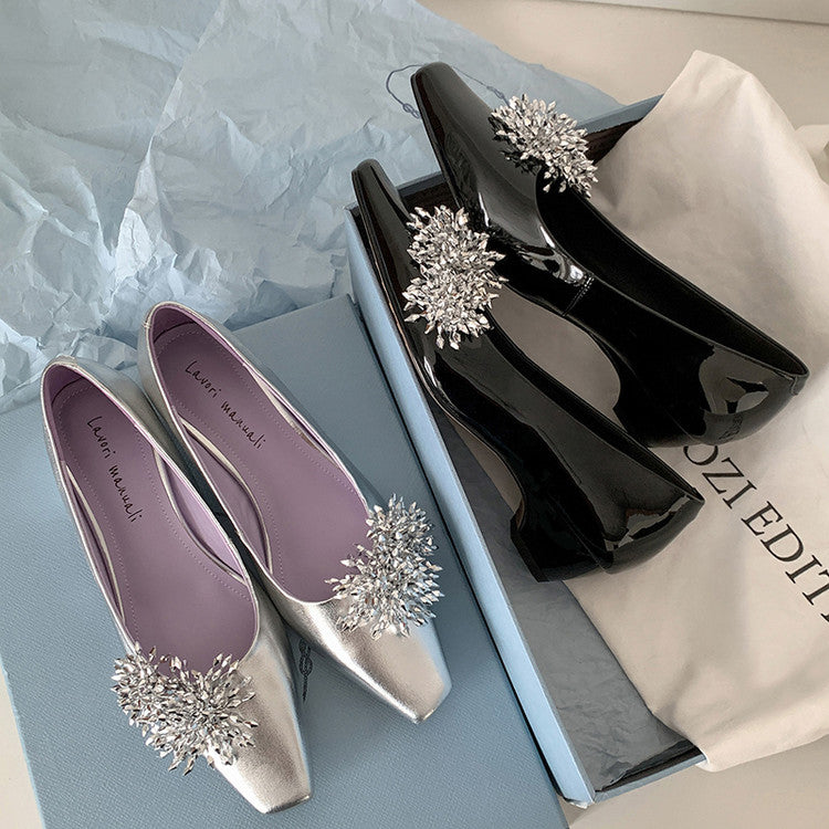 Karin Luna In Stock Spot Goods Exquisite Fireworks Buckle Small Square Toe Chunky Heel Commuter Shoes