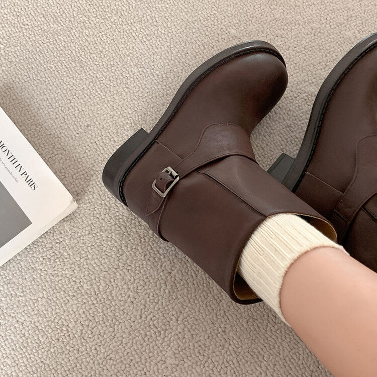 Karin Luna Belt Buckle Chunky Heel Fashion Short Boots