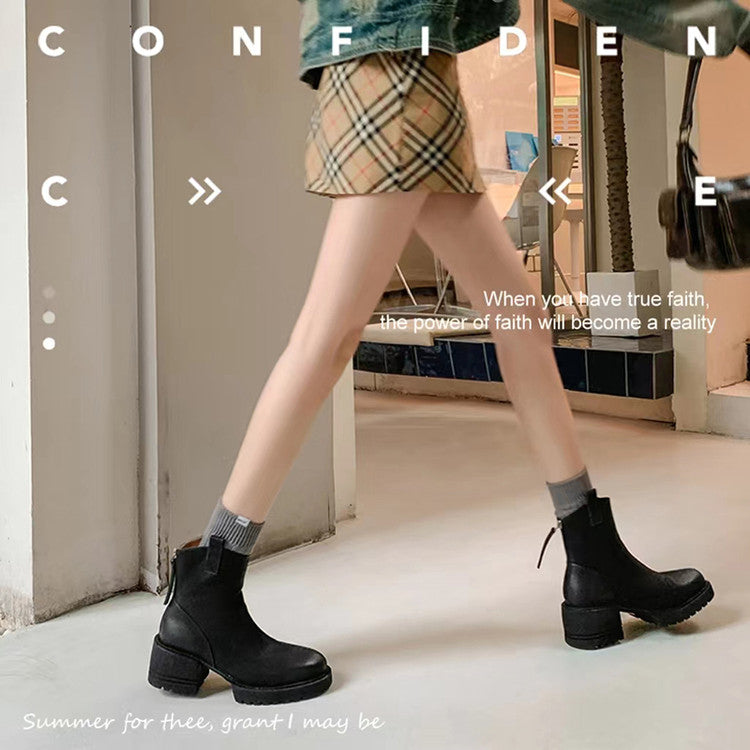 Karin Luna In Stock Versatile Round Toe Chunky Heel Ankle Boots