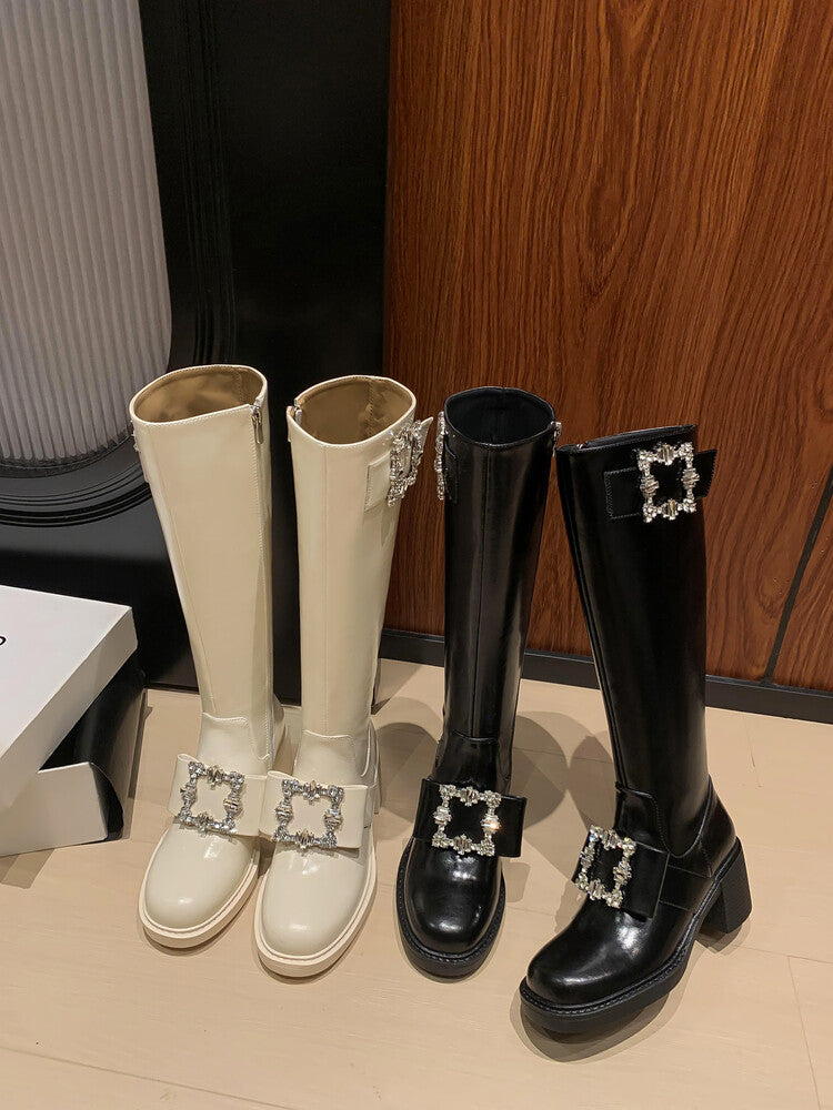Karin Luna has prepared stock  Custom Large Square Buckle Bowknot Fastener Elegant Long Boots