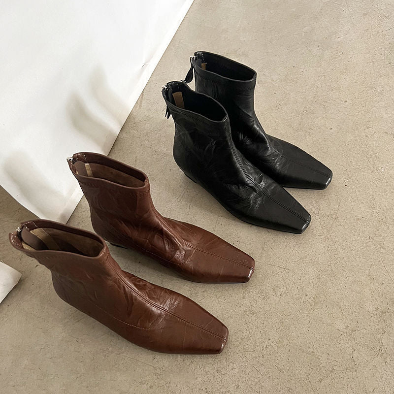 Karin Luna In Stock Spot Goods Slim Series  Hidden Wedge Small Square Toe Back Zipper Short Boots