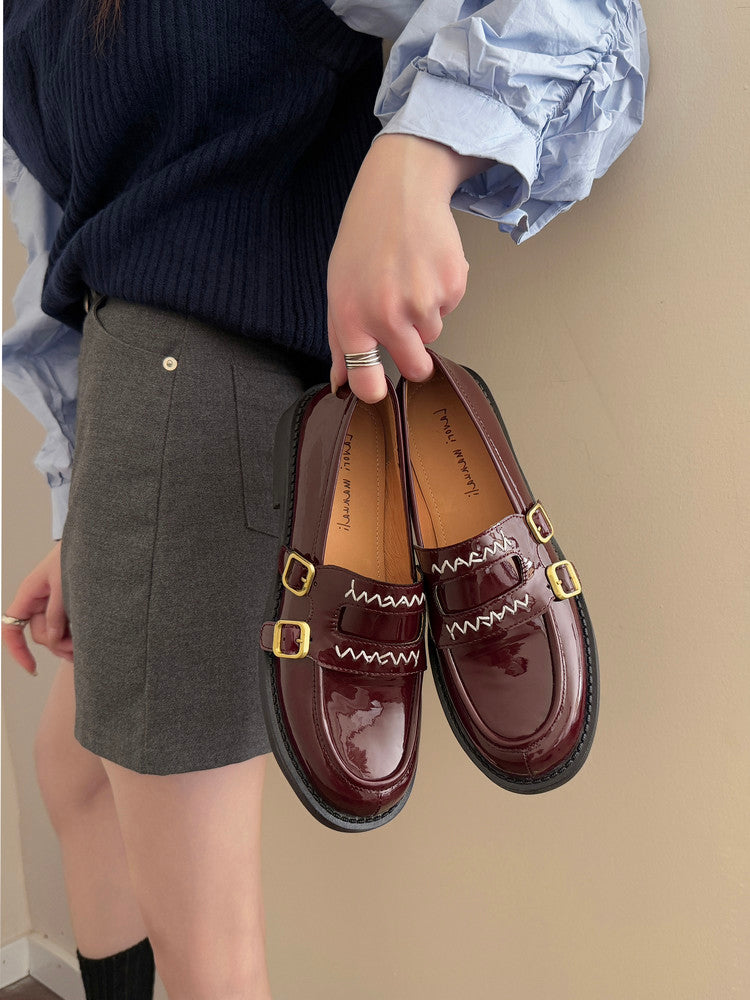 Karin Luna In Stock Spot Goods  Retro Style Slip-On Metal Buckle Loafers