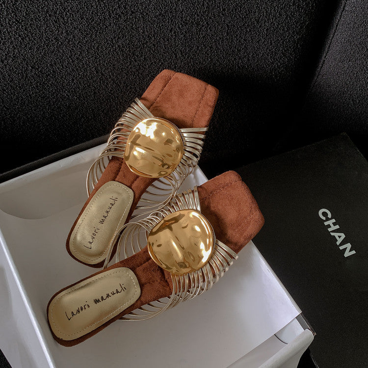 Karin Luna Bestseller Popular New Image  Comes with data plan included Resort Style Irregular Heel Thin Strap Slippers