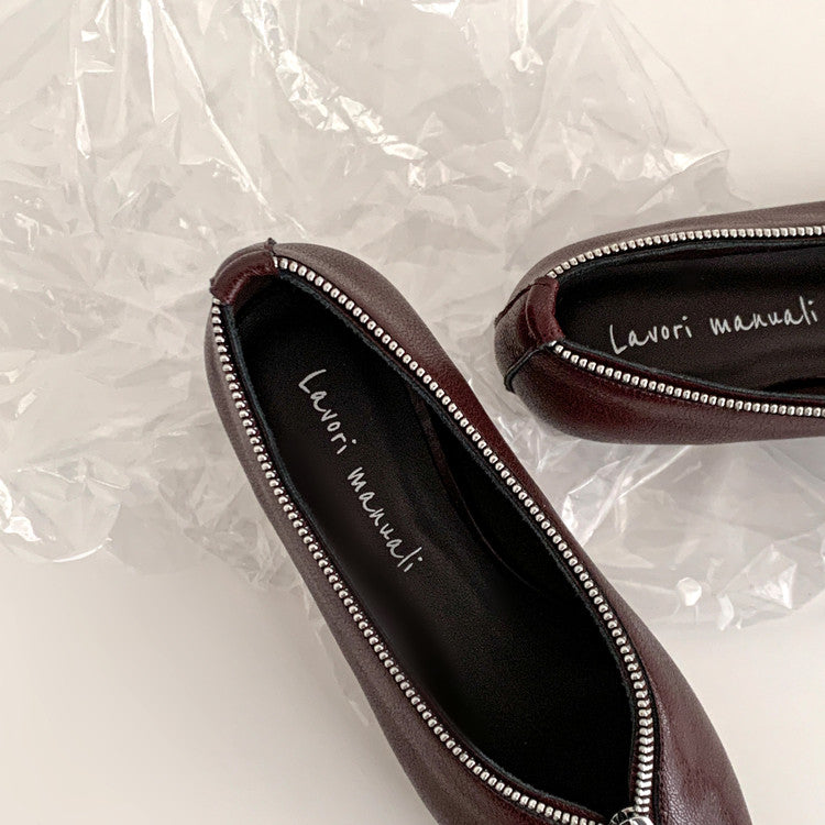 Karin Luna In Stock In Stock ~Basic Versatile Light Luxury Zipper Small Square Toe Flats