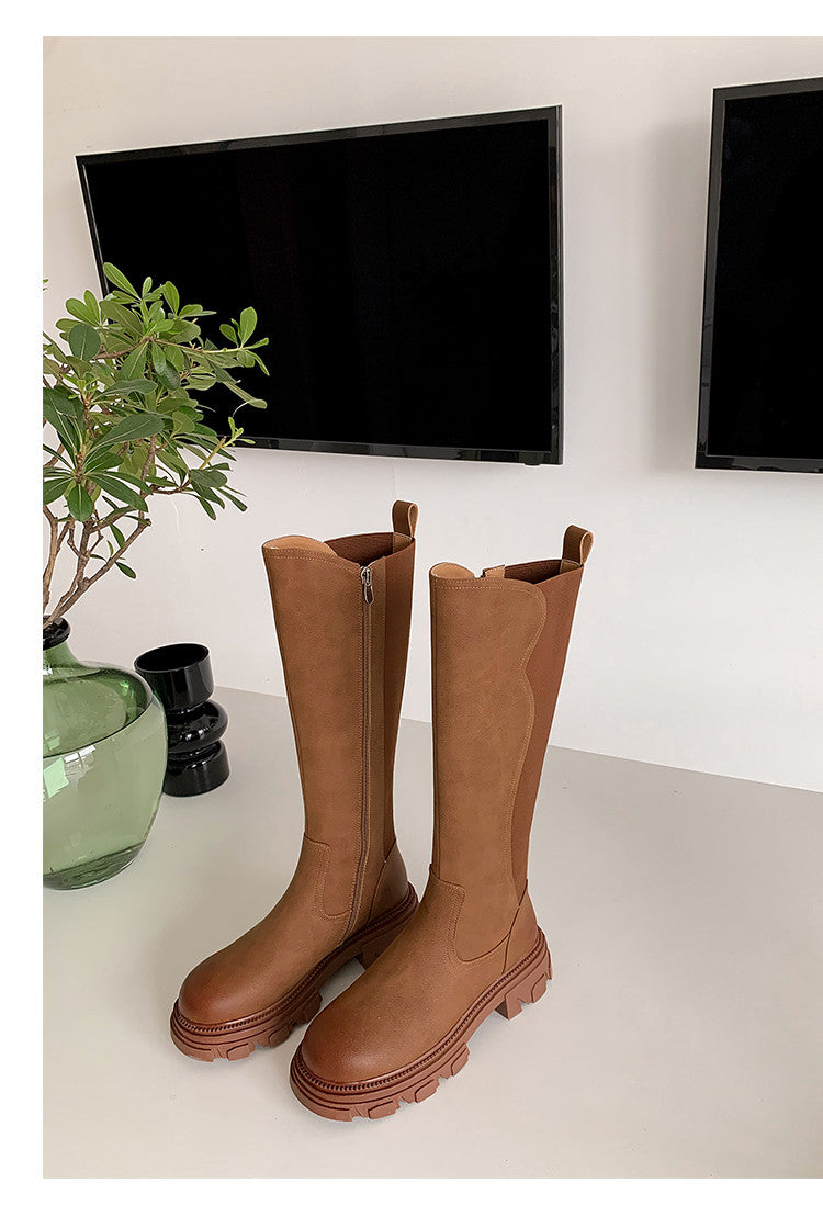 Karin Luna In Stock Versatile Irregular Stretch Fabric Long Boots