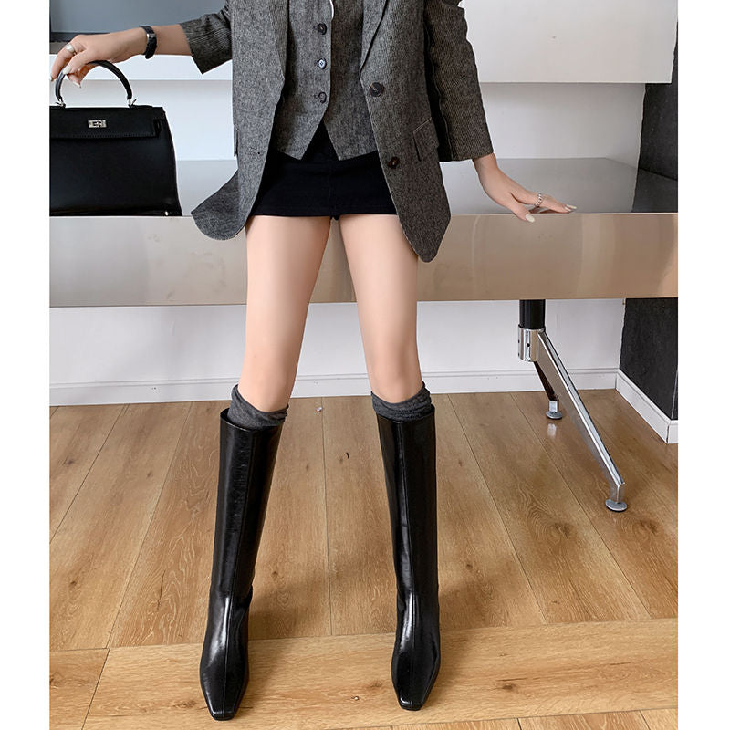 Karin Luna Minimalist Style Square-Toe Hidden Heel Long Boots