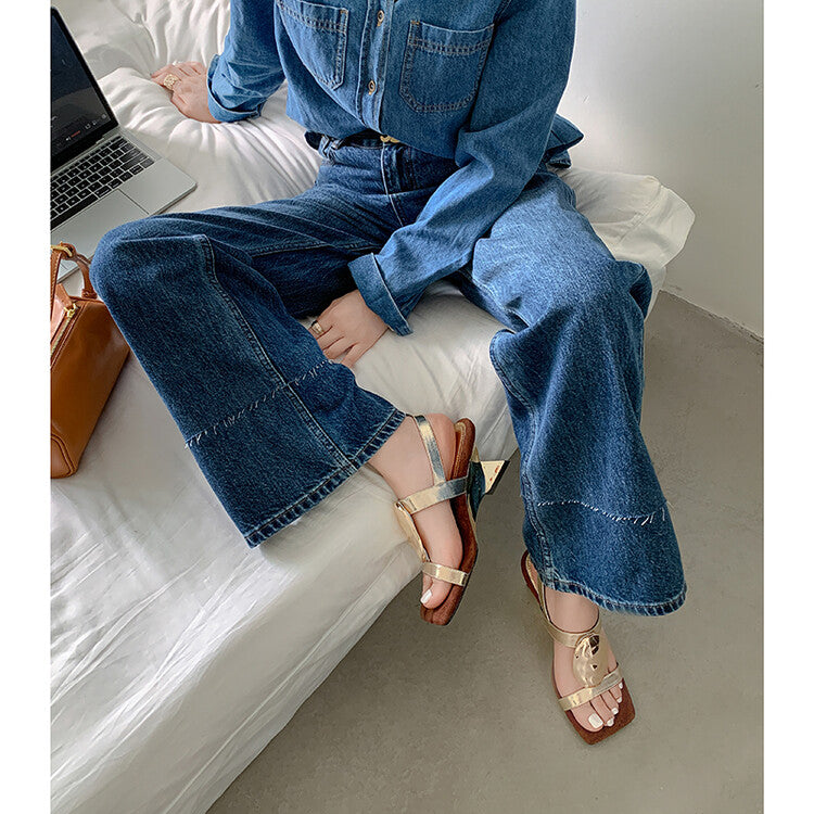 Karin Luna Hot-Selling Fasteners  Irregular Heel Open-Toe Sandals