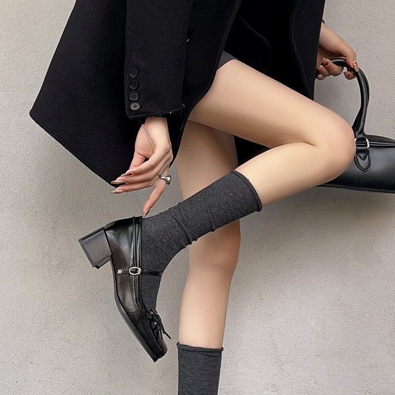 Karin Luna In Stock Spot Goods   One-strap Bowknot Square Toe Chunky Heel Mary Jane Shoes