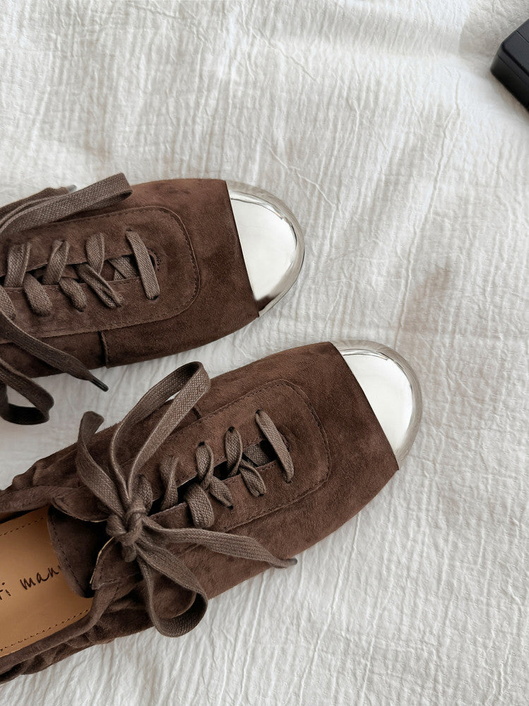 Karin Luna In Stock In Stock  High-end Metal Toe Lace-up Flats