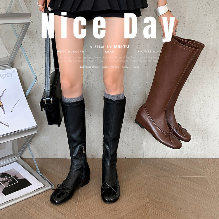 Karin Luna In Stock Spot Goods  Butterfly Knot Round Toe Hidden Heel Boots
