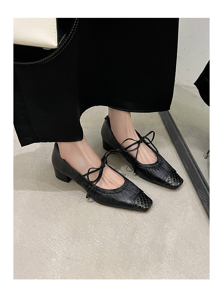 Karin Luna In Stock Spot Goods  Retro Sweet Bowknot Granny Wrinkled Single Shoes