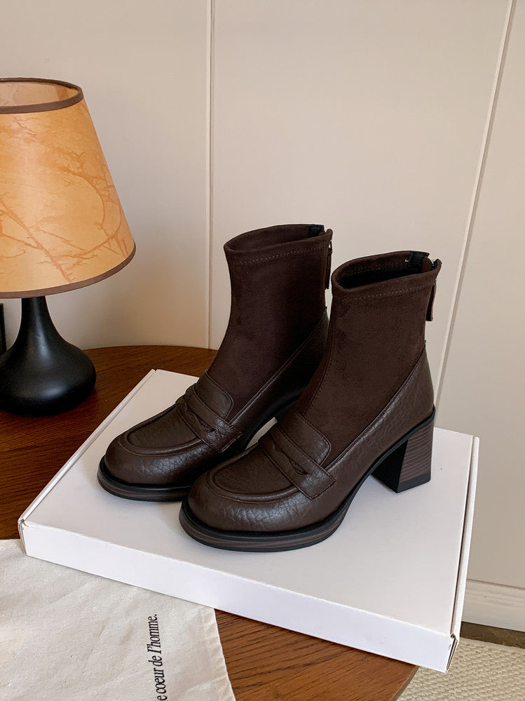 Karin Luna Hot-Selling Element Round Toe Elephant Pattern Elastic Thick Heel Short Boots