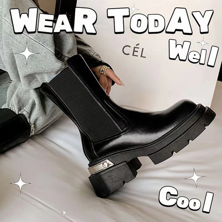 Karin Luna In Stock Spot Goods Casual Square Toe Thick Sole Chelsea Short Boots