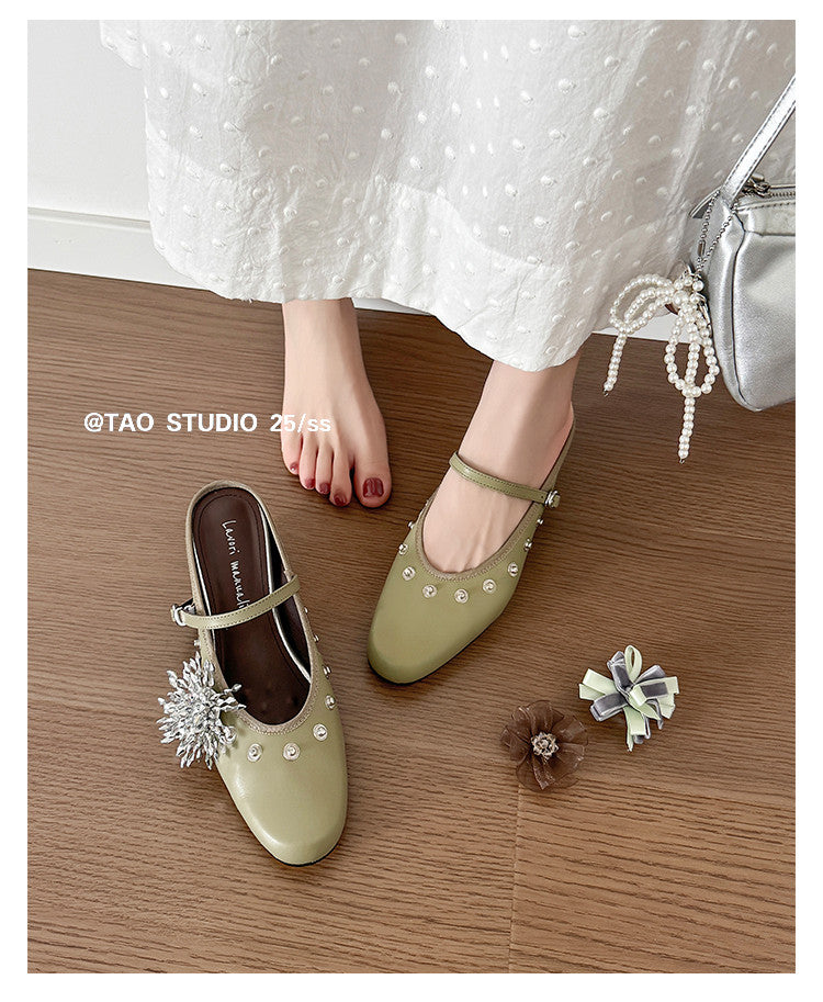Karin Luna In Stock Spot Goods  Full-grain leather inside and out  Ultra Exquisite Round Toe Hidden Heel Closed-Toe Slippers