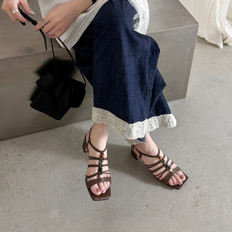 Karin Luna Bohemian Vacation Style~Square Toe Open Toe Sandals