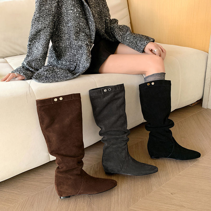 Karin Luna In Stock Spot Goods  Bestselling Suede Leather Sold Out Fast: Pile of Matte Inner Height-Increasing Western Boots