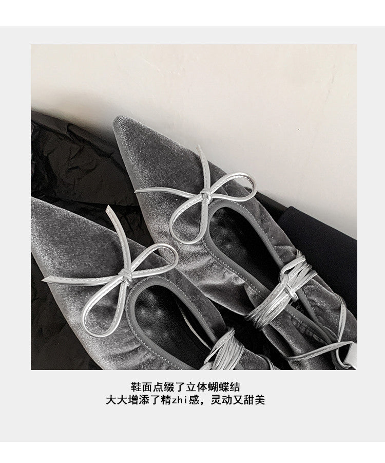 Karin Luna In Stock In Stock Retro Velvet Pointed Toe Bowknot Single Shoes