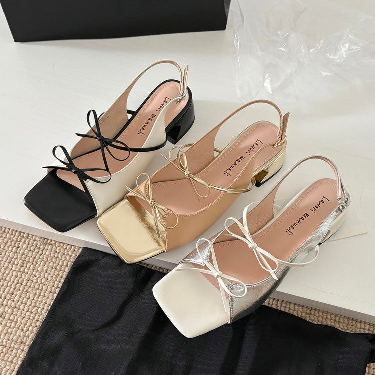 Karin Luna In Stock Spot Goods Square Toe Double Bow Thick Heel Sandals
