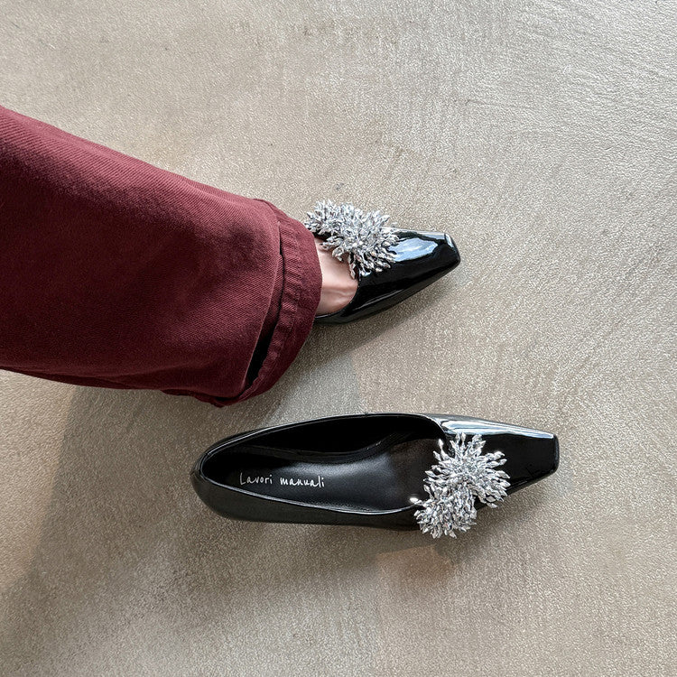 Karin Luna In Stock Spot Goods Exquisite Fireworks Buckle Small Square Toe Chunky Heel Commuter Shoes