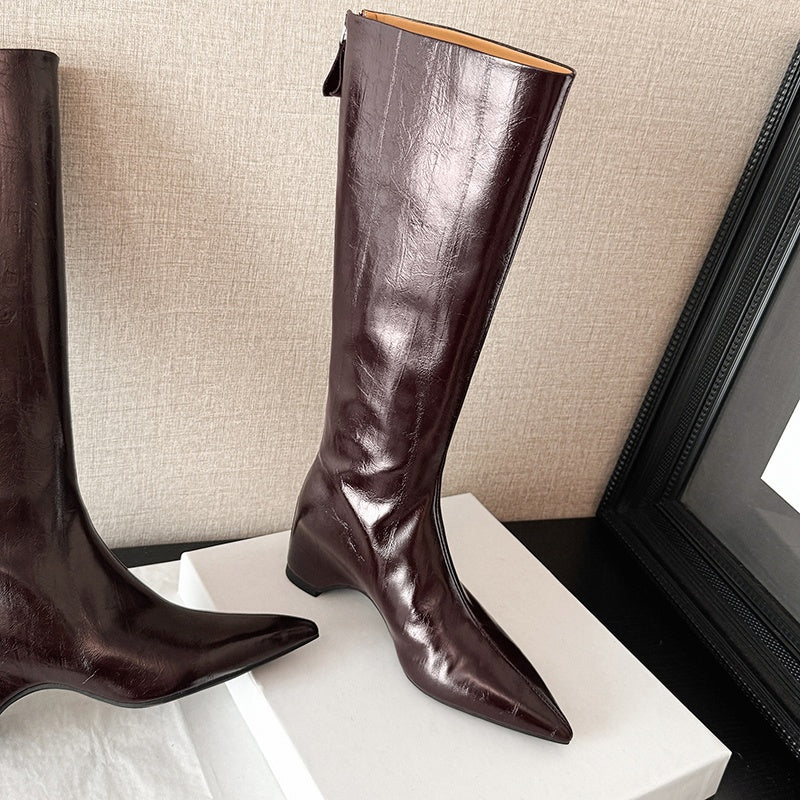 Karin Luna Elegant Style Pointed Toe Internal Height Increase Long Boots